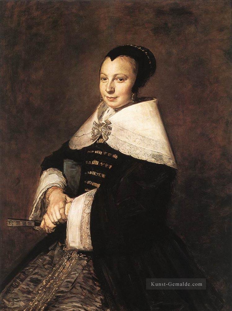Porträt einer Sitzfrau Holding A Fan Niederlande Goldene Zeitalter Frans Hals Ölgemälde